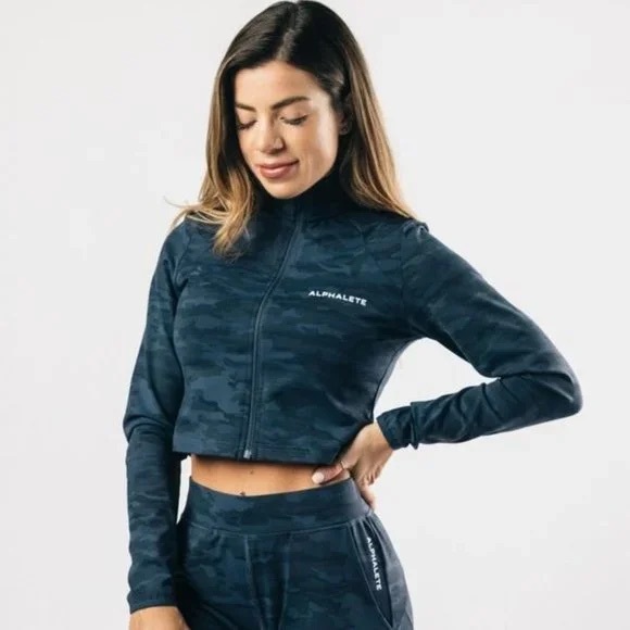 Alphalete Blue Camo Crop Zip Jacket - Picture 1 of 3